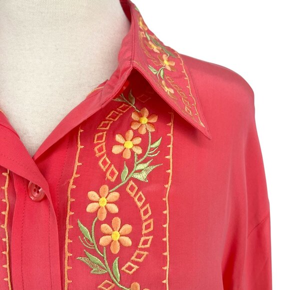Diane Von Furstenberg Vintage Floral Embroidered Silk Button-Up Blouse Large - Picture 3 of 15